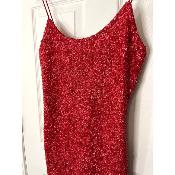 New Alice + Olivia Nelle Red Sequin Micro Mini Dress - Picture 4 of 12